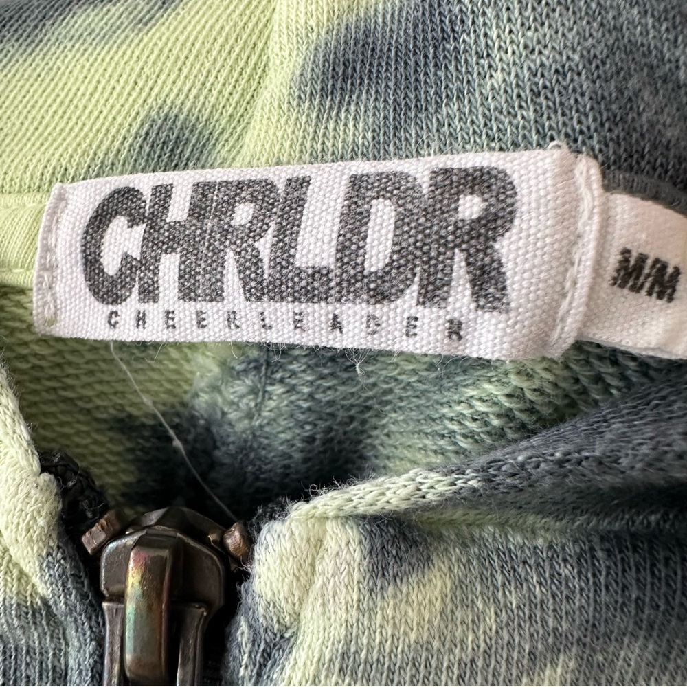 CHRLDR Skull Cloud Zip-Up Hoodie, Tie-Dye Charcoal Lime, Size M - Picture 7 of 11